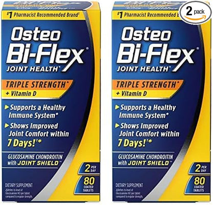 Osteo Bi-Flex Triple Strength(5) with Vitamin D Glucosamine Chondroitin Joint Health Supplement, Coated Tablets, 80 Count (Pack of 2)