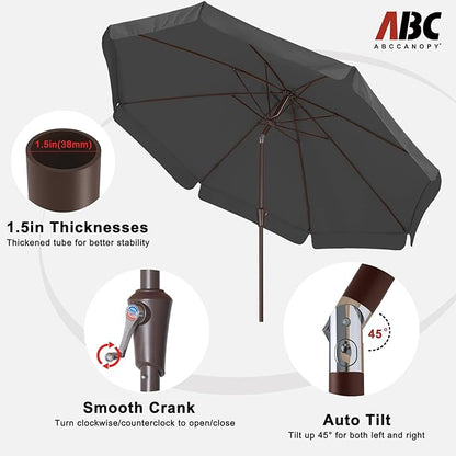 ABCCANOPY Patio Umbrella 9ft, Outdoor Table Umbrella with Push Button Tilt and Crank, 8 Ribs Umbrella for Patio Pool Garden Deck (Dark Gray)