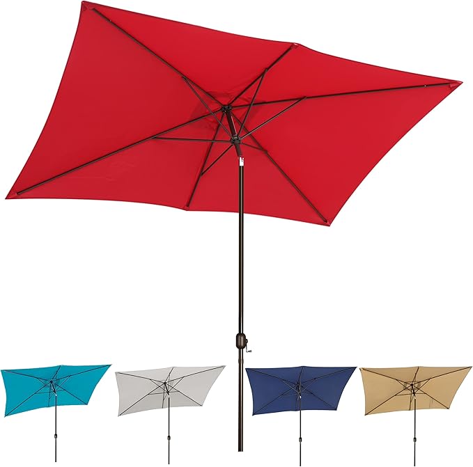 Blissun Rectangular Patio Umbrella, Table Market Umbrella with Tilt and Crank, Outdoor Umbrella for Garden, Deck, Backyard, Pool and Beach