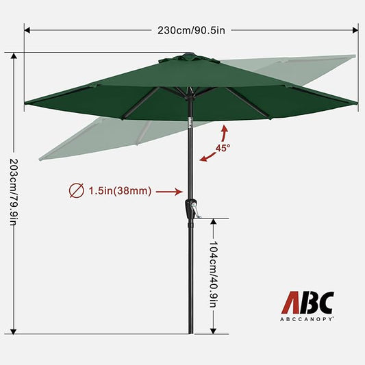 ABCCANOPY 7.5FT OutdoorPatio Umbrella, UV Protection Table Umbrella w/Crank for Easy Set Up, Suitable for Garden, Lawn, Deck & Backyard (Green)