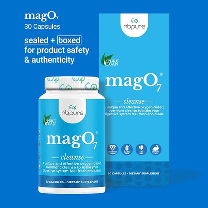 nbpure MagO7 - Natural Colon Cleanse & Detox - Occasional Constipation Relief, Stool Softening, & Bloating Support for Men & Women - Ozonated Magnesium Oxide, 30 Capsules