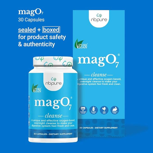 nbpure MagO7 - Natural Colon Cleanse & Detox - Occasional Constipation Relief, Stool Softening, & Bloating Support for Men & Women - Ozonated Magnesium Oxide, 30 Capsules