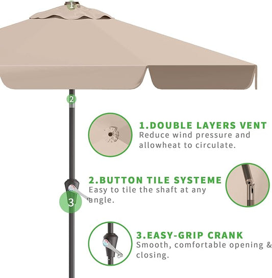 10FT Patio Umbrella Table Market Umbrella w/Tilt and Crank Outdoor Umbrellas for Garden, Deck, Backyard, Pool and Beach, Beige