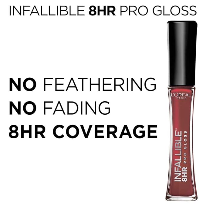 L’Oreal Paris Makeup Infallible 8 Hour Hydrating Lip Gloss, Sangria, 0.21 Fl Oz