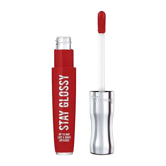 Rimmel London Stay Glossy, 440 Firecracker, Lip Gloss, Non-Sticky, Color and Shine, Up To 6-Hour Wear, Precise Applicator, 0.18oz