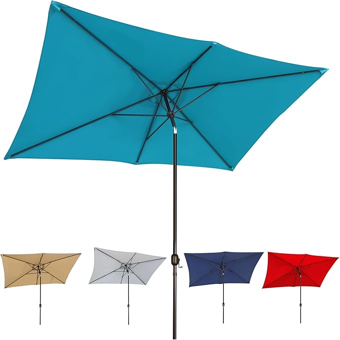 Blissun Rectangular Patio Umbrella, Table Market Umbrella with Tilt and Crank, Outdoor Umbrella for Garden, Deck, Backyard, Pool and Beach