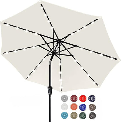 ABCCANOPY Durable Solar Led Patio Umbrellas with 32LED Lights 7.5FT (Light Beige)