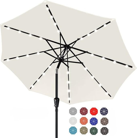 ABCCANOPY Durable Solar Led Patio Umbrellas with 32LED Lights 7.5FT (Light Beige)