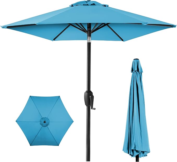 Best Choice Products 7.5ft Heavy-Duty Round Outdoor Market Table Patio Umbrella w/Steel Pole, Push Button Tilt, Easy Crank Lift - Sky Blue