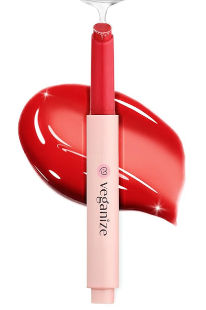self beauty Veganize Collagen Lip Glass Balm - Hydrating Lip w/Hyaluronic Acid - Vegan Korean Lip Balm Moisturizing Lip Care – Lip Gloss Repair for Dry Cracked Lips 0.06 oz (#1 Camellia Red)