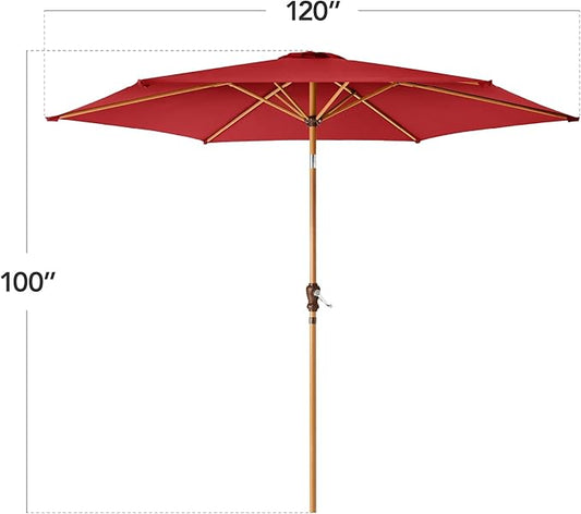 Best Choice Products 10ft Market Umbrella, Outdoor Sun Shade for Backyard, Deck, Poolside, Table w/Woodgrain Pattern, Easy Tilt & Crank - Red