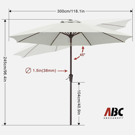 ABCCANOPY 10FT Patio Umbrella, Outdoor Waterproof Table Umbrella with Push Button Tilt and Crank, 8 Ribs UV Protection Pool Umbrella for Garden, Lawn, Deck & Backyard (Light Beige)