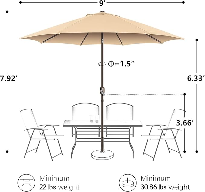 7.5Ft/9Ft Patio Umbrella, UV Protect Pool Umbrella with Heavy Duty Pole,Outdoor Umbrella with Push Botton Tilt & Crank