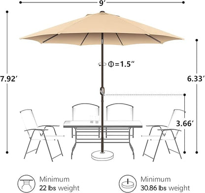 7.5Ft/9Ft Patio Umbrella, UV Protect Pool Umbrella with Heavy Duty Pole,Outdoor Umbrella with Push Botton Tilt & Crank