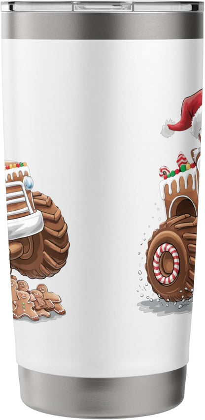Funny Monster Truck Gingerbread Man Christmas Cookies Boys Stainless Steel Insulated Tumbler