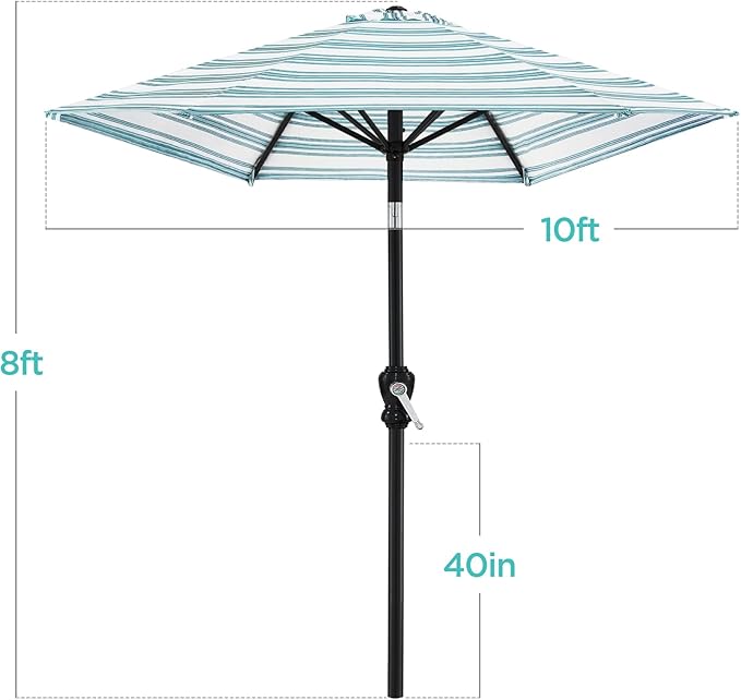 Best Choice Products 10ft Outdoor Steel Polyester Market Patio Umbrella w/Crank, Easy Push Button, Tilt, Table Compatible - Striped Sky Blue