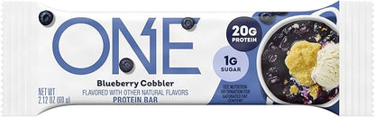 ONE Protein Bars, Blueberry Cobbler, Gluten Free with 20g Protein and 1g Sugar, Pantry Staples, 2.12 oz (12 Count)