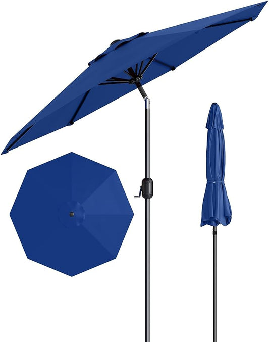 9FT Patio Umbrella Outdoor, Market Umbrella, Table Umbrella with Push Button Tilt and Crank, 8 Sturdy Ribs UV Protection Waterproof for Garden, Pool, Deck, Backyard (Navy Blue)
