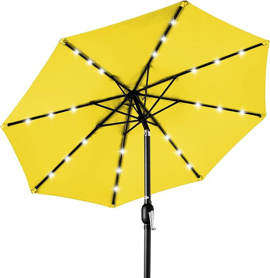 Best Choice Products 10ft Solar Polyester LED Lighted Patio Umbrella w/Tilt Adjustment and UV-Resistant Fabric - Yellow