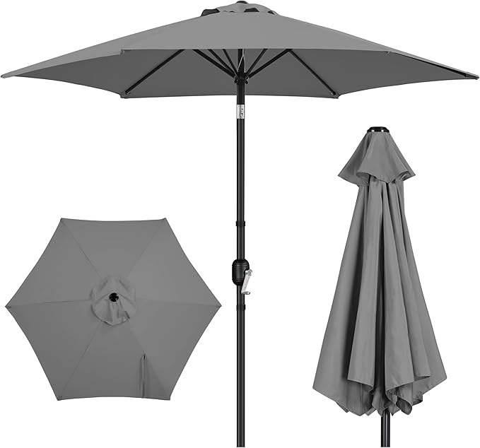 Yaheetech Patio Umbrella, 9FT Outdoor Table Market Umbrella with Push Button Tilt and Crank, Yard Sun Shade with Sturdy Ribs for Garden, Deck, Backyard, Pool, Gray