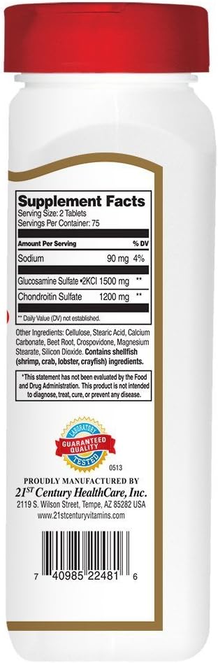 21st Century Glucosamine Chondroitin 750/600mg - Triple Strength, Tablets, 150 Count