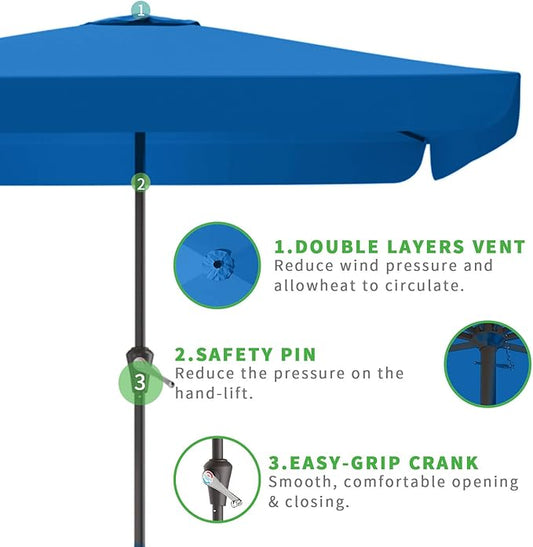 8 * 10FT Rectangular Patio Umbrella Table Market Umbrella w/Crank Outdoor Umbrellas for Garden, Deck, Backyard, Pool and Beach, Royal Blue