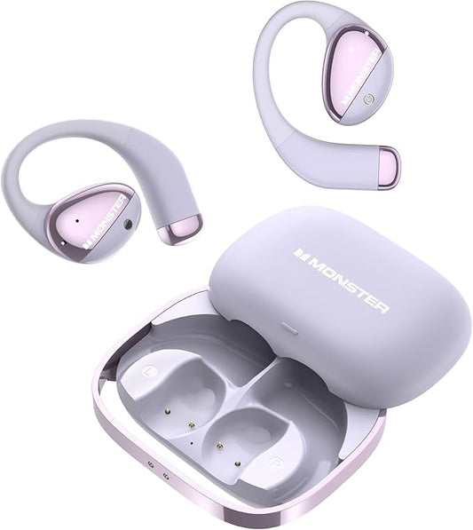 Monster Open Ear AC520 Headphones, Bluetooth 6.0 Wireless Earbuds with HiFi Sound, Open Ear Earbuds with 24H Playtime, Unique Handbag Design, ENC Clear Call, IPX6 Resistance（Purple）