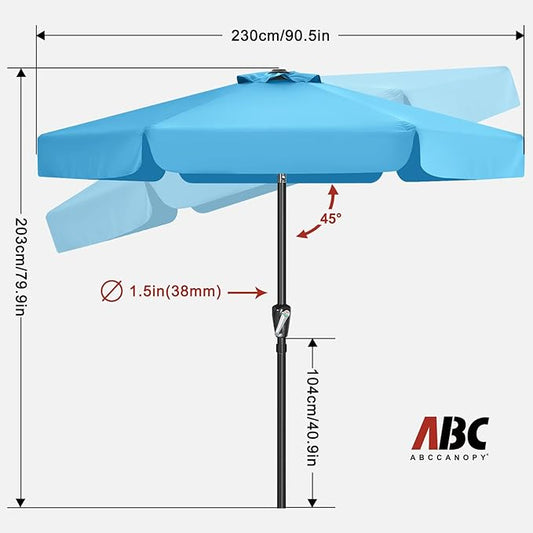 ABCCANOPY 7.5ft Patio Umbrella, Outdoor Table Umbrella with Push Button Tilt and Crank, Market Umbrella for Patio Pool, Garden, Deck (Lake)