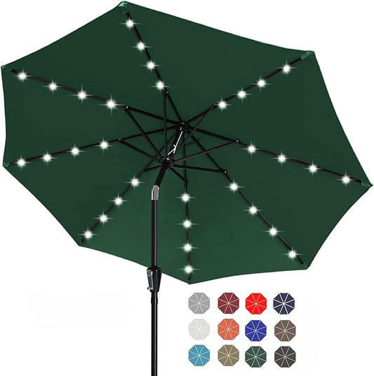 ABCCANOPY Durable Solar Led Patio Umbrellas with 24LED Lights 7.5FT (Forest Green)