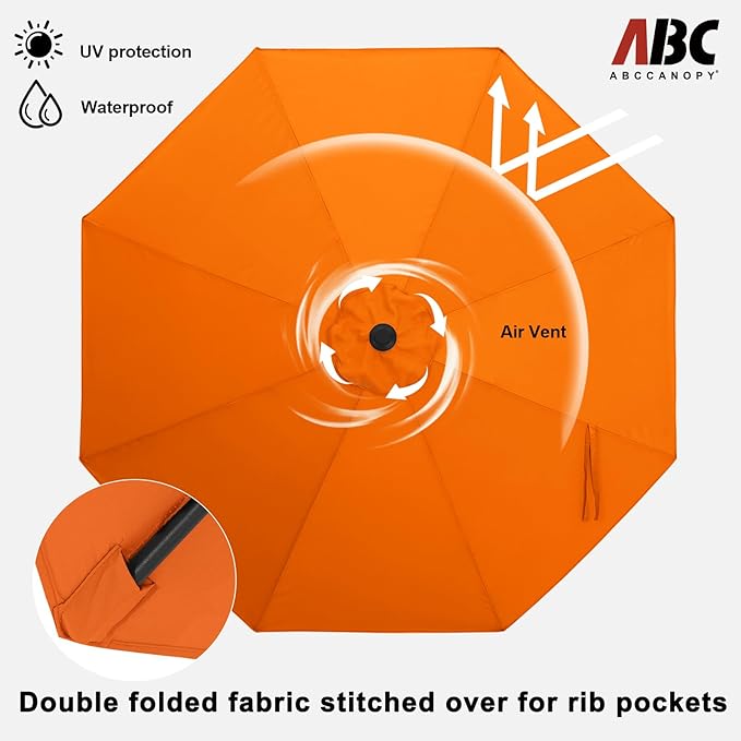 ABCCANOPY 9FT Outdoor Patio Umbrella, 8 Ribs Table Umbrella w/Crank for Easy Set Up, Suitable for Garden, Lawn, Deck & Backyard (Orange)