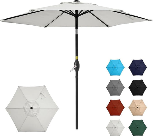 SUNVIVI OUTDOOR 7.5' Outdoor Patio Umbrella, Patio Umbrella, Market Umbrella, Metal Pole Umbrella with Push Button Tilt and Crank, 6 Ribs, Polyester Canopy
