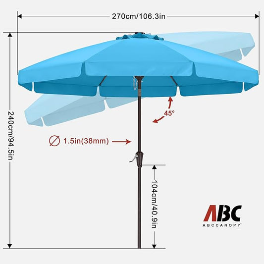 ABCCANOPY 9ft Patio Umbrella 9ft, Outdoor Table Umbrella with Push Button Tilt and Crank, 8 Ribs Umbrella for Patio Pool Garden Deck (Turquoise)
