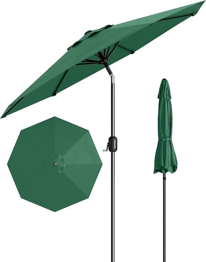 10FT Patio Umbrella Outdoor, Market Umbrella, Table Umbrella with Push Button Tilt and Crank, 8 Sturdy Ribs UV Protection Waterproof for Garden, Pool, Deck, Backyard (Dark Green)