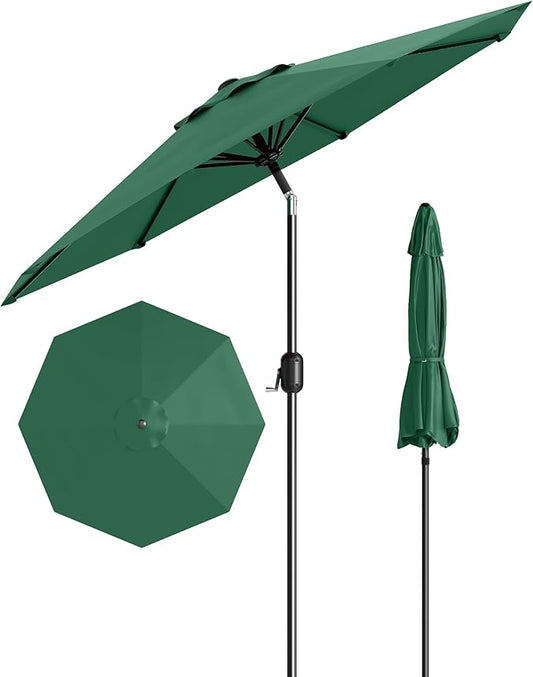 10FT Patio Umbrella Outdoor, Market Umbrella, Table Umbrella with Push Button Tilt and Crank, 8 Sturdy Ribs UV Protection Waterproof for Garden, Pool, Deck, Backyard (Dark Green)