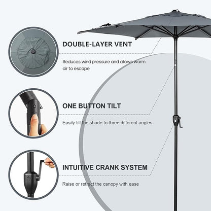 Abba Patio 7.5FT Lyon Outdoor Patio Umbrella Outdoor Table Umbrella with Push Button Tilt and Crank Market Umbrella 6 Sturdy Ribs UV Protection Waterproof for Garden Deck Backyard Pool Grey