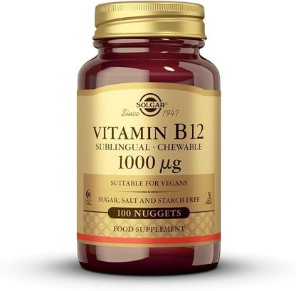 Solgar Vitamin B12 1000 mcg, 100 Nuggets - Energy Production, Red Blood Cells - Healthy Nervous System - Promotes Cardiovascular Health - Vitamin B - Non-GMO, Gluten Free, Kosher - 100 Servings
