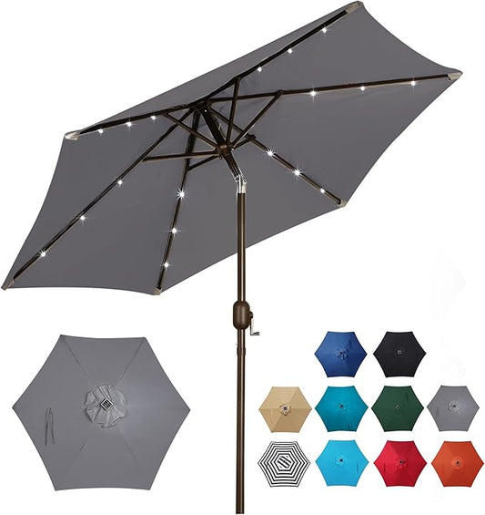 Blissun 7.5 ft Solar Umbrella, 18 LED Lighted Patio Umbrella, Table Market Umbrella
