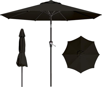 9 FT Patio Umbrella for Outdoor, Outdoor Umbrella with Push Button Tilt and Crank, Outdoor Patio Umbrellas with 8 Sturdy Ribs for Market, Garden, Deck, Backyard, Pool (Black)
