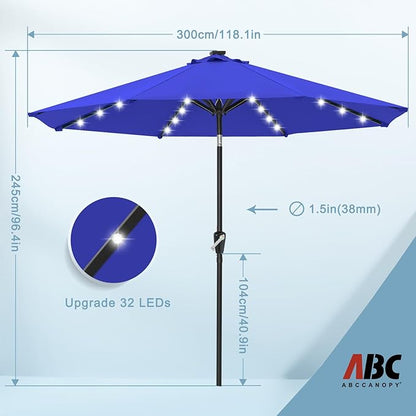 ABCCANOPY 10FT Durable Solar Led Patio Umbrellas with 32LED Lights (Blue)