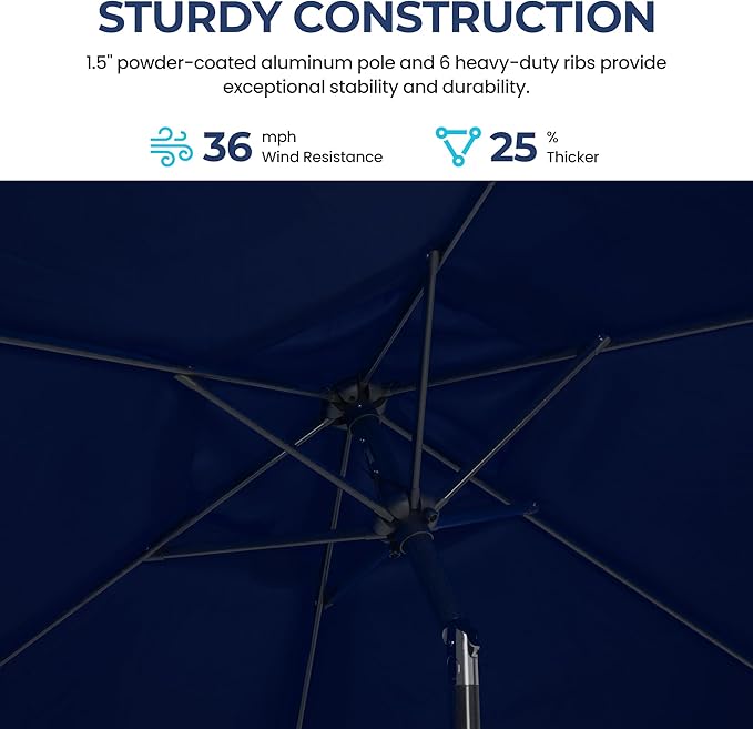 SUNVIVI OUTDOOR 7.5' Outdoor Patio Umbrella, Patio Umbrella, Market Umbrella, Metal Pole Umbrella with Push Button Tilt and Crank, 6 Ribs, Polyester Canopy
