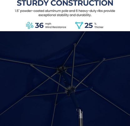 SUNVIVI OUTDOOR 7.5' Outdoor Patio Umbrella, Patio Umbrella, Market Umbrella, Metal Pole Umbrella with Push Button Tilt and Crank, 6 Ribs, Polyester Canopy