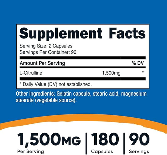 Nutricost L-Citrulline 750mg, 180 Capsules (2 Bottles)