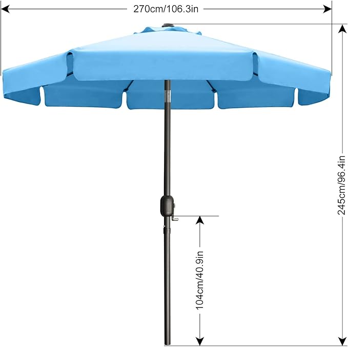 ABCCANOPY 9ft Patio Umbrella 9ft, Outdoor Table Umbrella with Push Button Tilt and Crank, 8 Ribs Umbrella for Patio Pool Garden Deck (Turquoise)