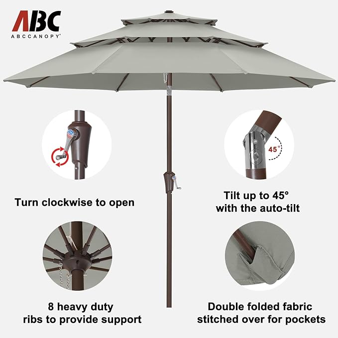 ABCCANOPY 9FT 3 Tiers Patio Umbrella (Gray)