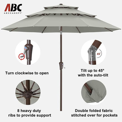 ABCCANOPY 9FT 3 Tiers Patio Umbrella (Gray)