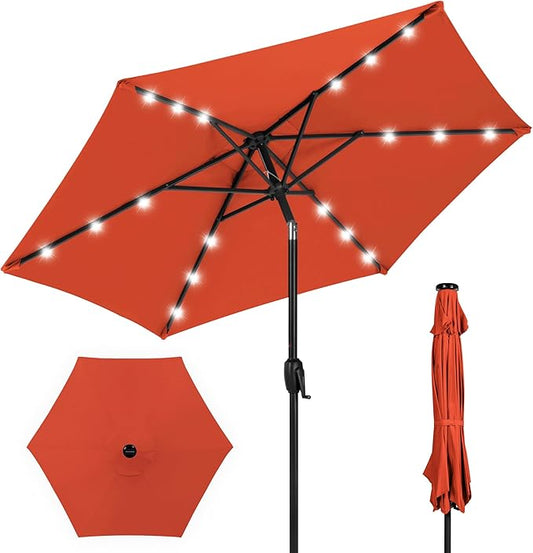 Best Choice Products 7.5ft Outdoor Solar Market Table Patio Umbrella for Deck, Pool w/Tilt, Crank, LED Lights - Rust