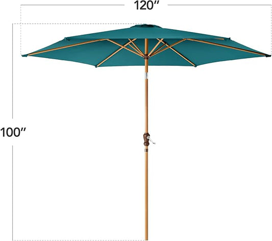Best Choice Products 10ft Market Umbrella, Outdoor Sun Shade for Backyard, Deck, Poolside, Table w/Woodgrain Pattern, Easy Tilt & Crank - Cerulean