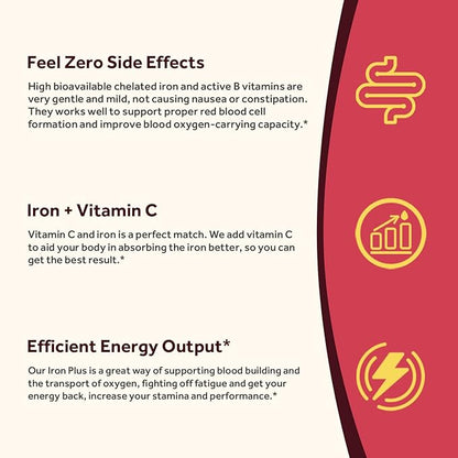 Doctor's Recipes Iron Supplement, Iron Bisglycinate with Vitamin C, B6, Folate & B12, Non-Constipating, Stomach Friendly, Gentle Iron Pills for Iron Deficiency, Blood & Energy Support, 60 Vegan Caps