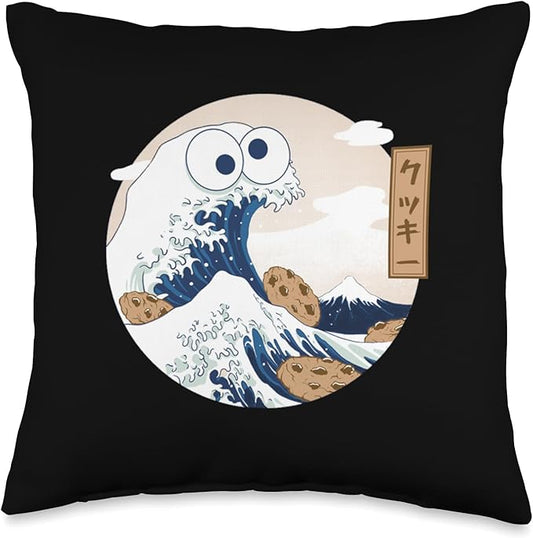 Cookie Wave Kanagawa Japanese Monster Art Funny Gift Throw Pillow, 16x16, Multicolor