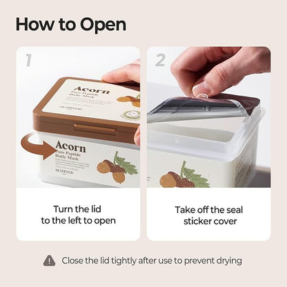 SKINFOOD Acorn Pore Peptide Daily Sheet Mask, Korean 5-Minute Quick Skincare Hack, Pore Tightening & Elasticity, Skin Texture Improvement Face Mask for Sagging Skin Bulk Pack (30EA)